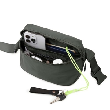 ODODOS 2L Belt Bag for Women Men, Crossbody Fanny Packs with Adjustable Strap Waist Pouch for Workout Hiking Running Travel, Charcoal