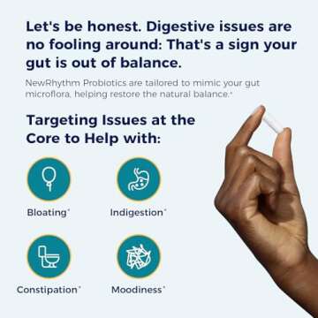 NewRhythm Probiotics 120 Billion CFU 36 Strains, 3-in-1 Probiotics for Digestive Health & Immune Support with Prebiotics & Enzymes, Probioticos for Women & Men, Vegan Targeted Release Supplement, 30ct