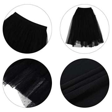 Womens Tulle Skirt A Line Pleated Midi Elastic Waist Mesh Flowy Chiffon Fairy Maxi Party Skirts Black