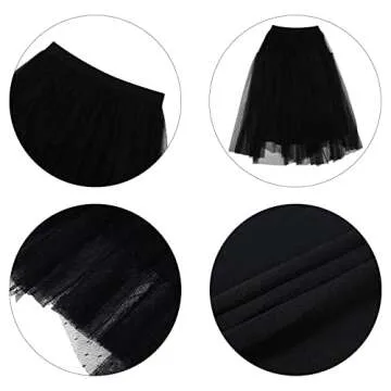 Womens Tulle Skirt A Line Pleated Midi Elastic Waist Mesh Flowy Chiffon Fairy Maxi Party Skirts Black