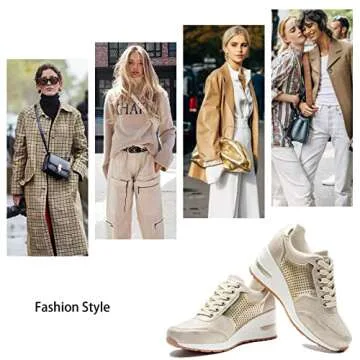 Cestfini Women’s Gold High Heel Wedge Sneakers - Stylish Comfort