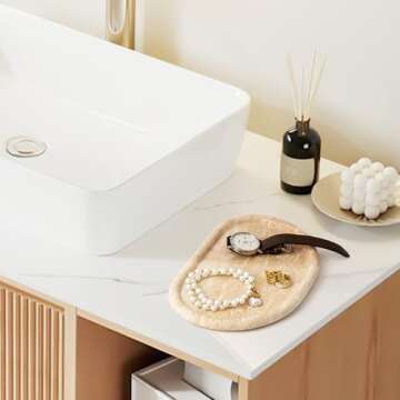 N NANSHOP Natural Travertine Tray, Special-Shaped Jewelry Tray, Marble Ring Dish for Bathroom, Dressing Table, Bedside Table, Home Decor, Beige(Middle)