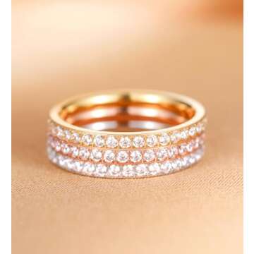 TIGRADE 2mm Women Titanium Eternity Ring Cubic Zirconia Anniversary Wedding Engagement Band Size 3-1...