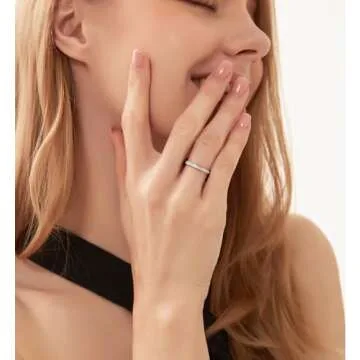 TIGRADE 2mm Women Titanium Eternity Ring Cubic Zirconia Anniversary Wedding Engagement Band Size 3-13.5 (Silver, 10)