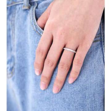 TIGRADE 2mm Women Titanium Eternity Ring Cubic Zirconia Anniversary Wedding Engagement Band Size 3-13.5 (Silver, 10)