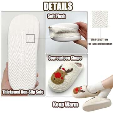 FOCUSIN Christmas Reindeer Slippers House Shoes for Women Fluffy Soft Cozy Bedroom Cartoon Plush Cut...