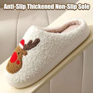 FOCUSIN Christmas Reindeer Slippers House Shoes for Women Fluffy Soft Cozy Bedroom Cartoon Plush Cute Slippers for Indoor Outdoor Use (Christmas Elk, 7.5)