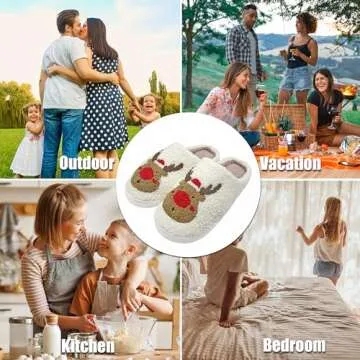 FOCUSIN Christmas Reindeer Slippers House Shoes for Women Fluffy Soft Cozy Bedroom Cartoon Plush Cute Slippers for Indoor Outdoor Use (Christmas Elk, 7.5)