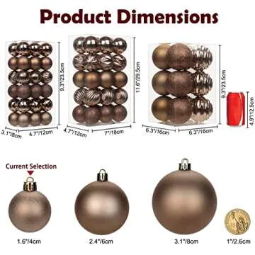 1.57" Brown Christmas Ornaments for Christmas Tree 36 Pcs Mini Shatterproof Balls Christmas Tree Dec...