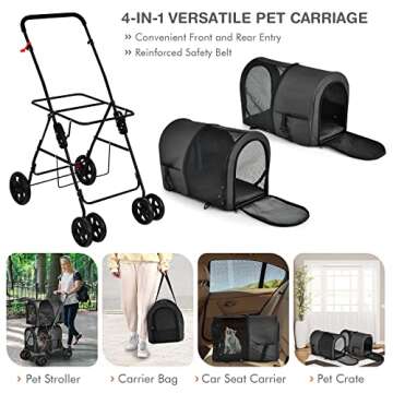 Giantex Double Pet Stroller with 2 Detachable Carrier Bags, Safety Belt, 4 Lockable Wheels Cat Strol...