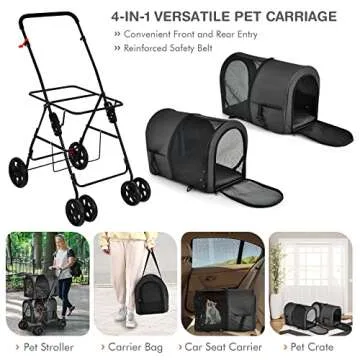 Giantex Double Pet Stroller with 2 Detachable Carrier Bags, Safety Belt, 4 Lockable Wheels Cat Strol...