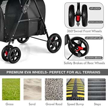 Giantex Double Pet Stroller with 2 Detachable Carrier Bags, Safety Belt, 4 Lockable Wheels Cat Stroller Travel Carrier Strolling Cart, Folding Dog Stroller for Small Medium Dogs Cats Puppy (Black)