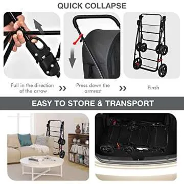 Giantex Double Pet Stroller with 2 Detachable Carrier Bags, Safety Belt, 4 Lockable Wheels Cat Stroller Travel Carrier Strolling Cart, Folding Dog Stroller for Small Medium Dogs Cats Puppy (Black)