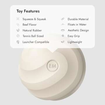 East Mission Single, Aesthetic Fetch & Play Dog Ball Toy with Beef Flavor and Squeaker, Natural Rubb...