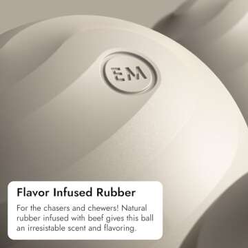 East Mission Single, Aesthetic Fetch & Play Dog Ball Toy with Beef Flavor and Squeaker, Natural Rubber/Latex, Medium Sized (2.5”) Neutral Colors (Beige)