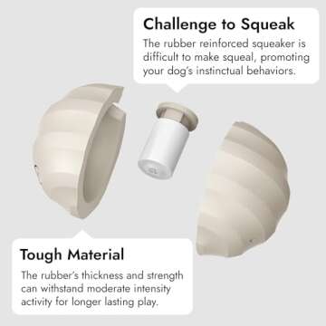 East Mission Single, Aesthetic Fetch & Play Dog Ball Toy with Beef Flavor and Squeaker, Natural Rubber/Latex, Medium Sized (2.5”) Neutral Colors (Beige)