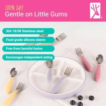 Elk and Friends Kids Silverware with Silicone Handle | Childrens Safe Flatware | Toddler Utensils | ...