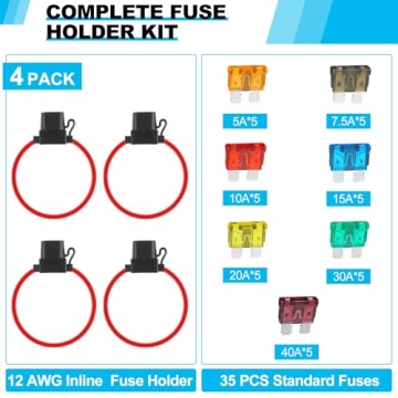 Cooclensportey 4 Pack 12AWG Inline Fuse Holder - Waterproof Holder with 35 Standard Fuses for Marine...