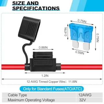 Cooclensportey 12AWG Inline Fuse Holder Pack Waterproof