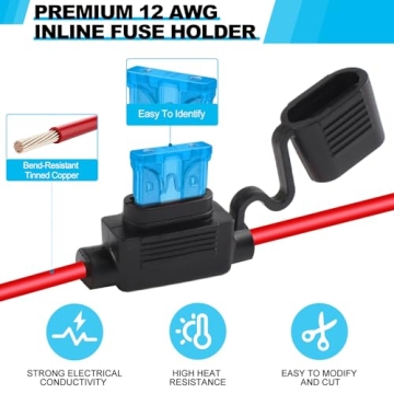 Cooclensportey 12AWG Inline Fuse Holder Pack Waterproof