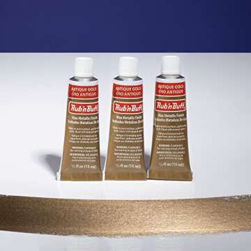 AMACO Rub n Buff Wax Metallic Finish - 3 Rub n Buff Antique Gold 15ml Tubes - Versatile Gilding Wa...