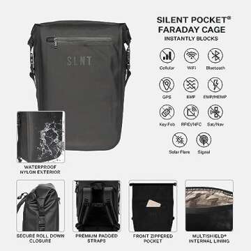 Silent Pocket SLNT Faraday Waterproof Backpack Signal Jamming Faraday Bag Protects Against Identity Theft with Signal Blocking, Protect your Data and Devices during Work, Travel, Hiking