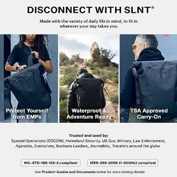 Silent Pocket SLNT Faraday Waterproof Backpack Signal Jamming Faraday Bag Protects Against Identity Theft with Signal Blocking, Protect your Data and Devices during Work, Travel, Hiking