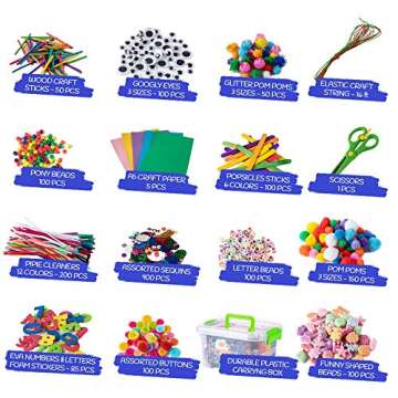 Jumbo Arts & Crafts Kit Box - 2,000+ Pieces Pompoms, Craft Sticks, Pipe Cleaners, Scissors, & More i...