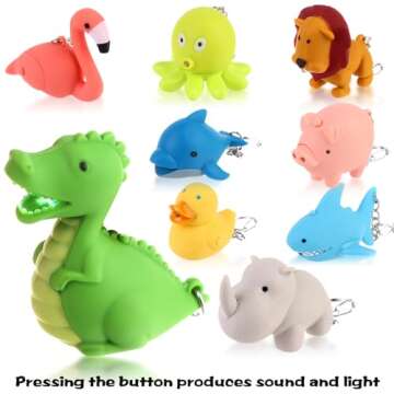 Oppaxf 9 PCS Nurse Flashlight Pediatric Nurse Flashlight Keychain Animal Flashlight Keychain Dolphin Lion Flamingos Dinosaur Shark Rhino Octopus Duck Pig Nurse Flashlight for Badge Flashlight Keychain