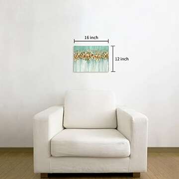 WALLSUP DECOR Abstract Green Art Canvas Wall - Gold Fireworks Modern Picture Sparkle Watercolor Pain...