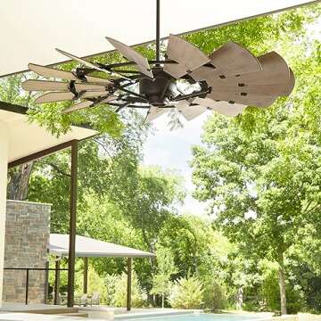 Quorum 97215-86 Indoor Windmill Ceiling Fan - Oiled Bronze Design with Weathered Oak Blades