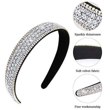 Wecoe Silver Headband for Women and Girls - Sparkly Rhinestone Hair Accessory