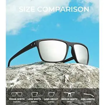 KALIYADI Polarized Sunglasses Men, Lightweight Mens Sunglasses Polarized UV Protection Driving Fishing Golf (Black/Ice Blue/Silvery)