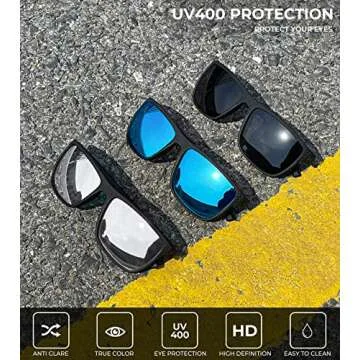 KALIYADI Polarized Sunglasses Men, Lightweight Mens Sunglasses Polarized UV Protection Driving Fishing Golf (Black/Ice Blue/Silvery)