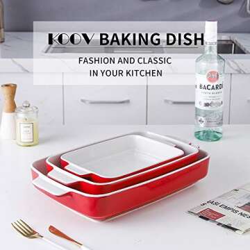 KOOV Bakeware Sets, Ceramic Baking Dish Set, Casserole Dish Set for Cooking, Cake Dinner, Kitchen, Rectangular Lasagna Pan 9 x 13 Inches, Baking Set Step Series 3-Piece (Cherry)