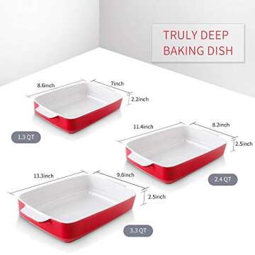 KOOV Bakeware Sets, Ceramic Baking Dish Set, Casserole Dish Set for Cooking, Cake Dinner, Kitchen, Rectangular Lasagna Pan 9 x 13 Inches, Baking Set Step Series 3-Piece (Cherry)