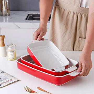 KOOV Bakeware Sets, Ceramic Baking Dish Set, Casserole Dish Set for Cooking, Cake Dinner, Kitchen, Rectangular Lasagna Pan 9 x 13 Inches, Baking Set Step Series 3-Piece (Cherry)