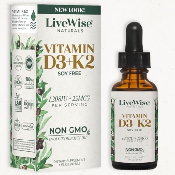 Vitamin D3 with K2 Liquid Drops, All Natural, Non-GMO, 1208iu D3 and 25mcg K2 (mk7) per Serving, Sup...
