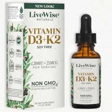 Vitamin D3 with K2 Liquid Drops, All Natural, Non-GMO, 1208iu D3 and 25mcg K2 (mk7) per Serving, Sup...