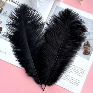 Piokio 40 pcs Black Ostrich Feathers for Elegant Decor