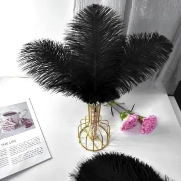 Piokio 40 pcs Black Ostrich Feathers for Elegant Decor