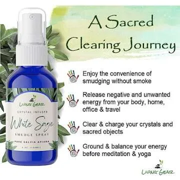 White Sage Smudge Spray for Energy Clearing & Purification - A Clean, Safe Alternative to Burning Sage - 100% Pure Salvia Apiana - Crystal Infused - 4 oz.