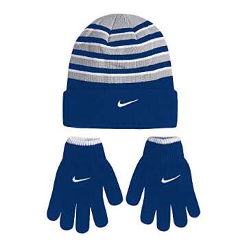 NIKE Boy's Cold Weather Snow Cuff Style Hat and Gloves Set (8/20, Game Royal(9A2315-U89)/White)