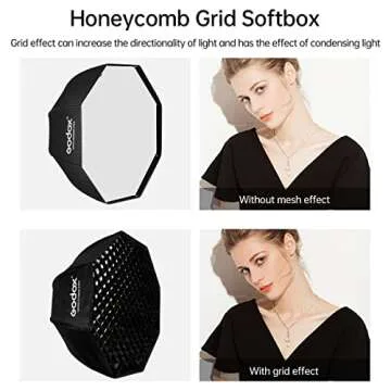 Godox SB-UE 37.5 inches/95cm Octagon Umbrella Softbox Reflector with Honeycomb Grid and Carrying Bag, Portable Umbrella Bowens Mount Soft Box for Camera Flash Studio Strobe Flash Product Photography