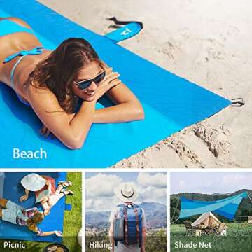 HIHOHO Beach Blanket Sandproof, Lager 82" X79" Family Size Beach Mat for 2-4 Adults Compact Lightweight Outdoor Beach Accessories Portable Waterproof Mat for Travel Camping Hiking Vacation