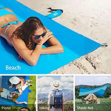 HIHOHO Beach Blanket Sandproof, Lager 82" X79" Family Size Beach Mat for 2-4 Adults Compact Lightweight Outdoor Beach Accessories Portable Waterproof Mat for Travel Camping Hiking Vacation