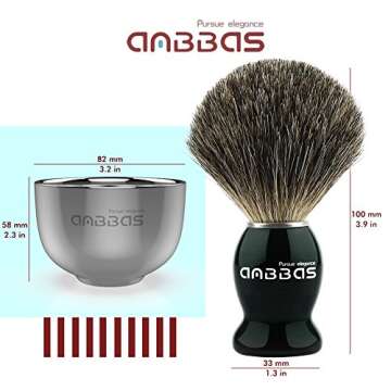 Anbbas Pure Badger Bristles Shaving Brush Black Wood Handle and Refill Soap Bar 100g,Stainless Steel Shaving Stand and Soap Cup Kit Perfect for Men