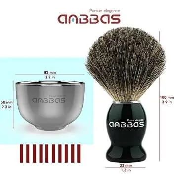 Anbbas Pure Badger Bristles Shaving Brush Black Wood Handle and Refill Soap Bar 100g,Stainless Steel Shaving Stand and Soap Cup Kit Perfect for Men