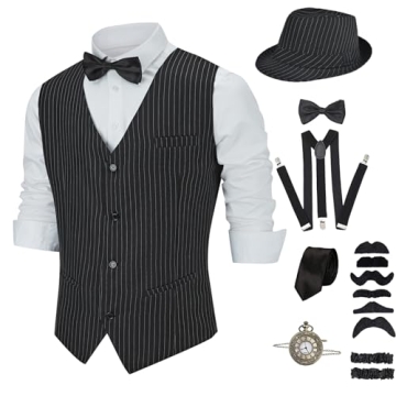 tuptay 1920s Men's Flapper Gangster Costume Set for Themed Parties