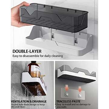 WeshyiGo 2-Pack Shower Caddy, Separable Shower Organizer with Hooks, No Drilling Double Layer Shower Shelf, Used for Bathroom and Kitchen (Gold)